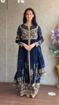 DESIGNER GEORGETTE THREAD & SEQUENCE WORK GOWN BOTTOM WITH DUPATTA BLUE