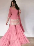 DESIGNER GEORGETTE THREAD WITH 9MM SEQUENCE WORK TOP SHARARA WITH DUPATTA BABY PINK