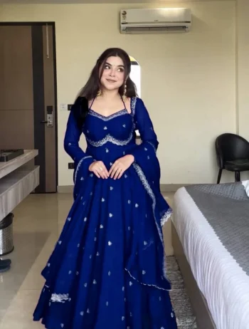 DESIGNER GEORGETTE THREAD WITH SEQUENCE WORK GOWN BOTTOM WITH DUPATTA BLUE
