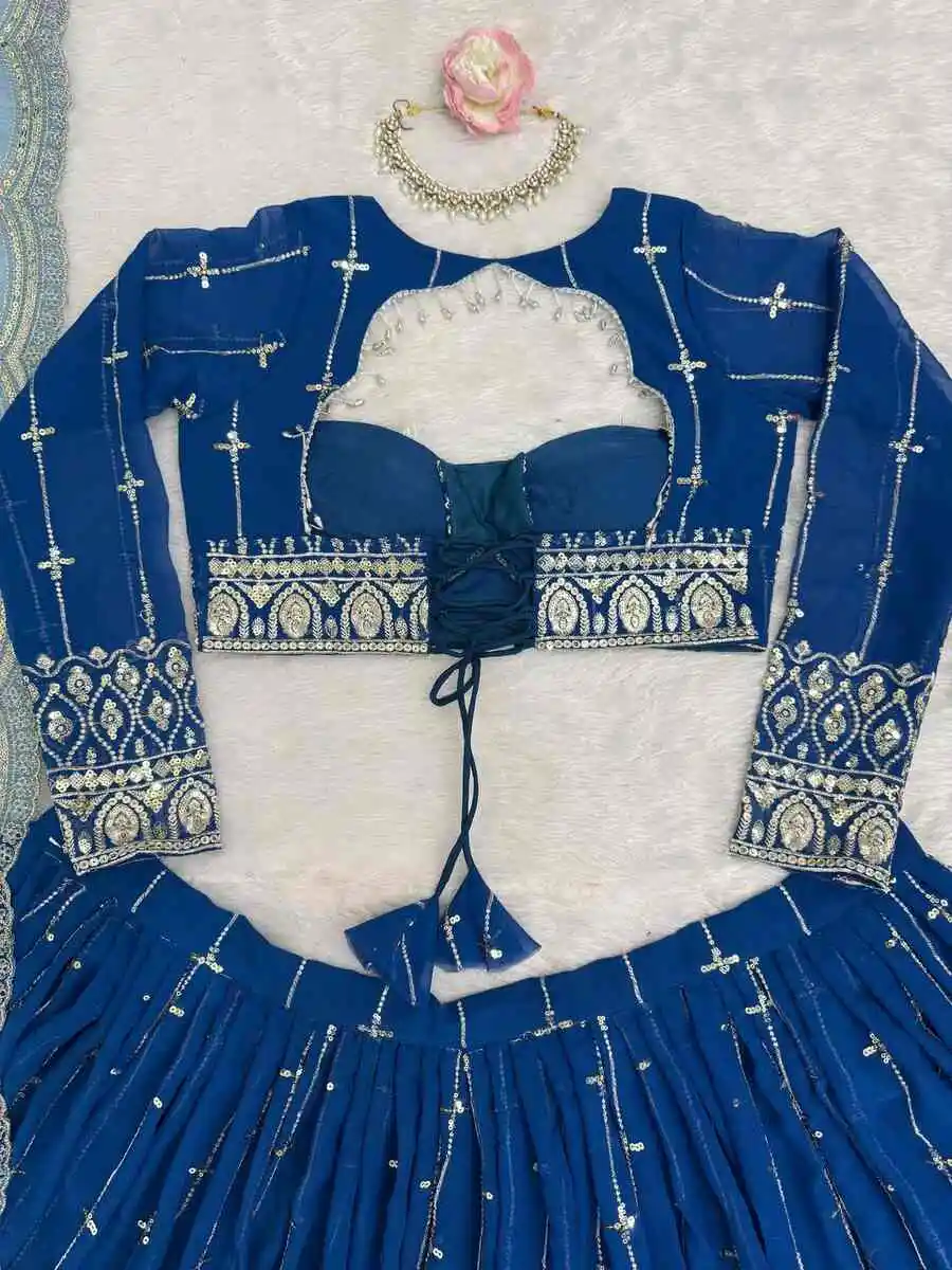 DESIGNER GEORGETTE THREAD WITH SEQUENCE WORK LEHENGA CHOLI WITH DUPATTA WEDDING WEAR WHOLESALE PRICE ETHNIC GARMENT (12)