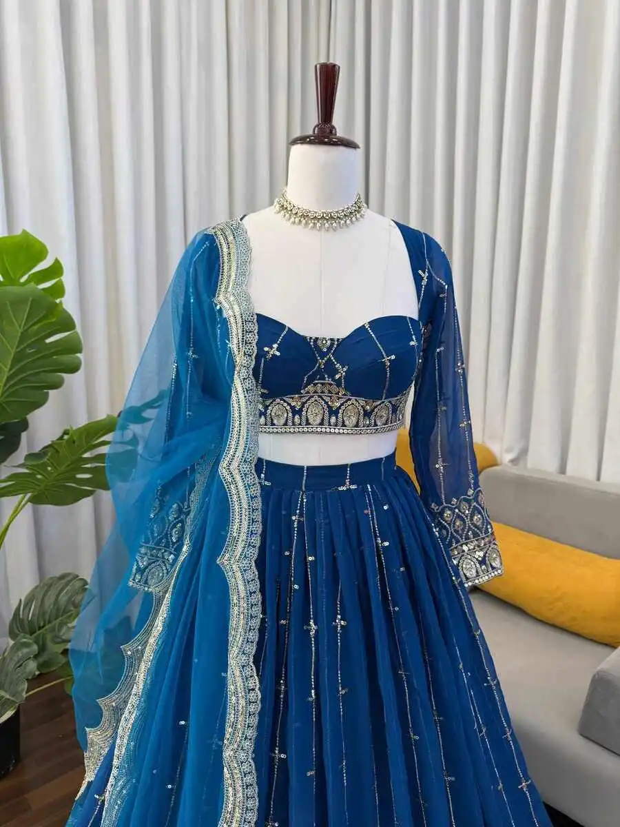 DESIGNER GEORGETTE THREAD WITH SEQUENCE WORK LEHENGA CHOLI WITH DUPATTA WEDDING WEAR WHOLESALE PRICE ETHNIC GARMENT (3)
