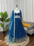 DESIGNER GEORGETTE THREAD WITH SEQUENCE WORK LEHENGA CHOLI WITH DUPATTA BLUE