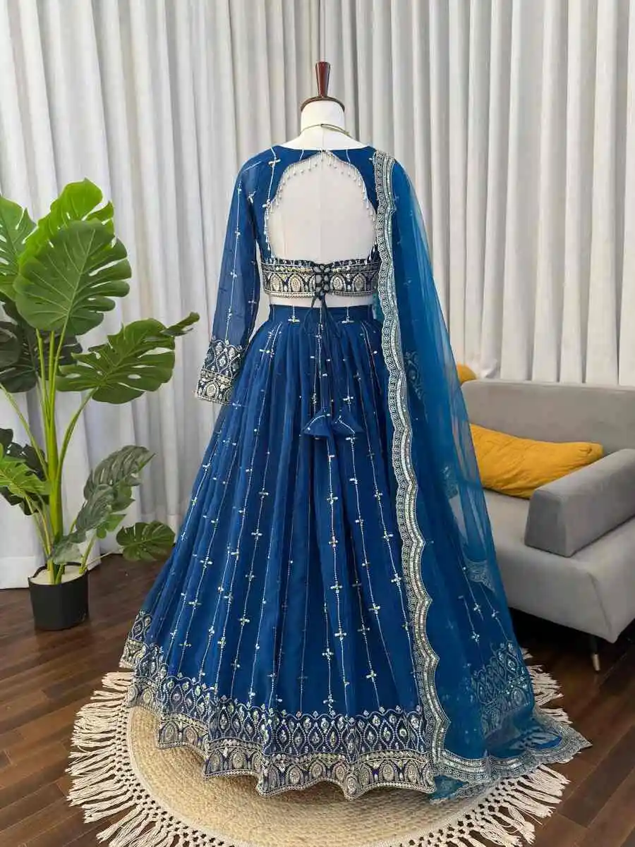 DESIGNER GEORGETTE THREAD WITH SEQUENCE WORK LEHENGA CHOLI WITH DUPATTA WEDDING WEAR WHOLESALE PRICE ETHNIC GARMENT (6)