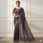 DESIGNER GEORGETTE VAL SEQUENCE EMBROIDERY CONTRAST PALLU WORK SAREE WITH UNSTITCHED BLOUSE PURPLE