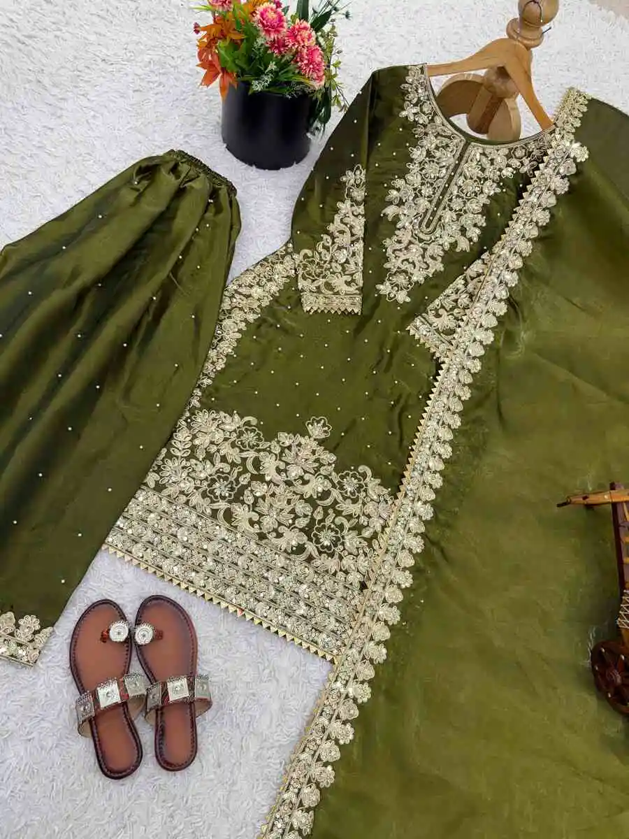 DESIGNER GMY SILK EMBROIDERY CODING SEQUENCE WITH MOTI WORK TOP PALAZZO WITH DUPATTA FESTIVE WEAR WHOLESALE PRICE ETHNIC GARMENT (1)