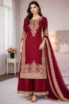DESIGNER GMY SILK EMBROIDERY CODING SEQUENCE WITH MOTI WORK TOP PALAZZO WITH DUPATTA MAROON