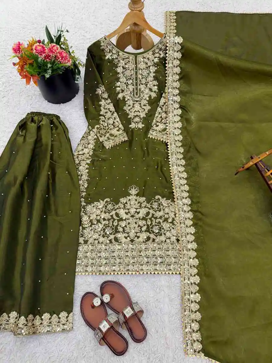 DESIGNER GMY SILK EMBROIDERY CODING SEQUENCE WITH MOTI WORK TOP PALAZZO WITH DUPATTA FESTIVE WEAR WHOLESALE PRICE ETHNIC GARMENT (12)