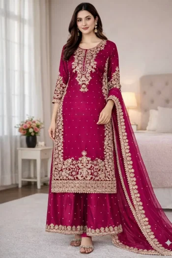 DESIGNER GMY SILK EMBROIDERY CODING SEQUENCE WITH MOTI WORK TOP PALAZZO WITH DUPATTA RANI