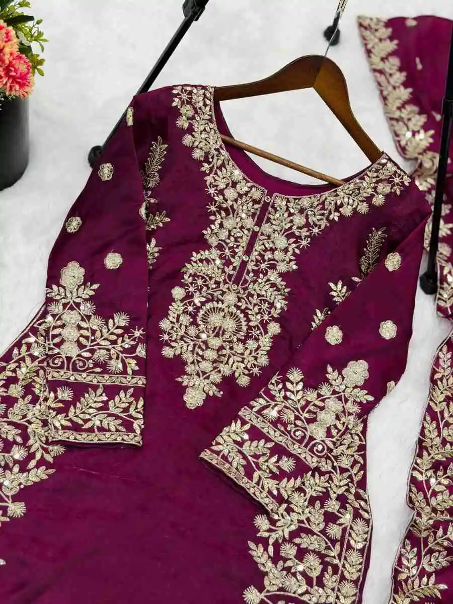 DESIGNER GMY SILK EMBROIDERY SEQUENCE WORK TOP PALAZZO WITH DUPATTA FESTIVE WEAR WHOLESALE PRICE ETHNIC GARMENT (1)