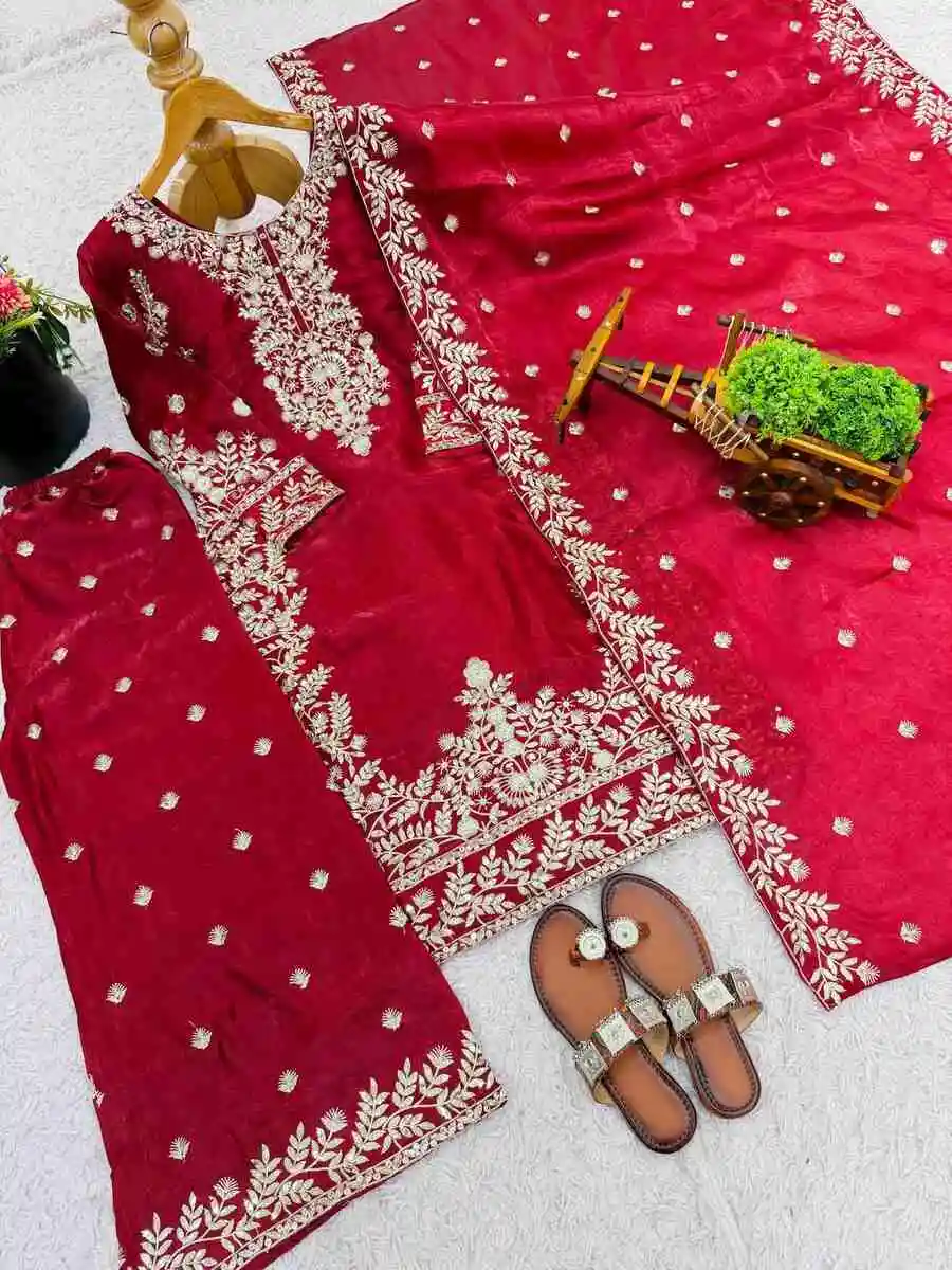 DESIGNER GMY SILK EMBROIDERY SEQUENCE WORK TOP PALAZZO WITH DUPATTA FESTIVE WEAR WHOLESALE PRICE ETHNIC GARMENT (1)