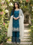 DESIGNER GMY SILK EMBROIDERY SEQUENCE WORK TOP PALAZZO WITH DUPATTA TEAL