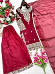 DESIGNER GMY SILK EMBROIDERY SEQUENCE WORK WITH RIVET MOTI WORK TOP PALAZZO WITH DUPATTA FESTIVE WEAR WHOLESALE PRICE ETHNIC GARMENT (2)