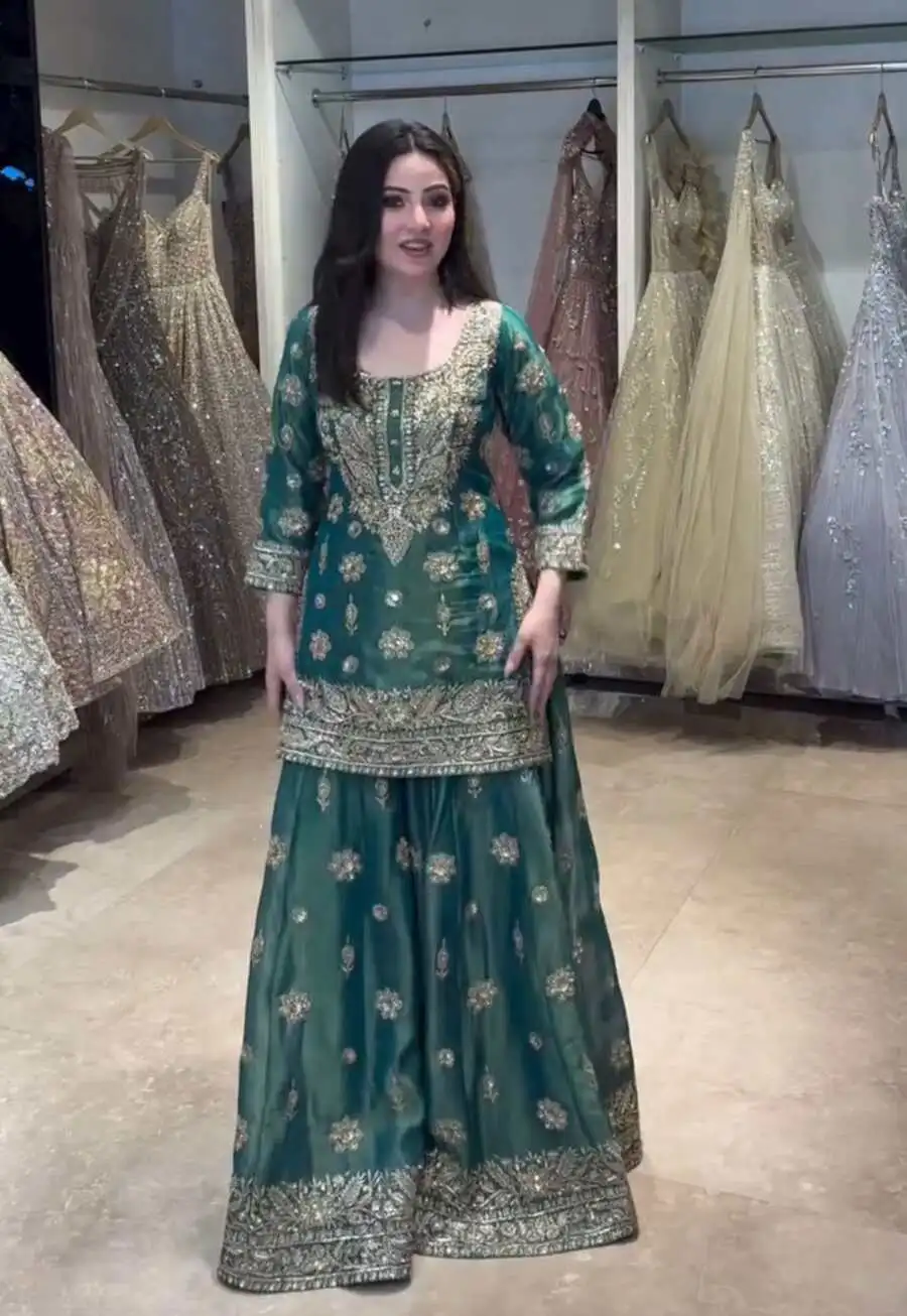 DESIGNER JC SILK EMBROIDERY 5 MM SEQUENCE WORK TOP PALAZZO WITH DUPATTA FESTIVE WEAR WHOLESALE PRICE ETHNIC GARMENT (2)