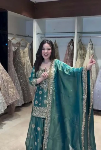 DESIGNER JC SILK EMBROIDERY 5 MM SEQUENCE WORK TOP PALAZZO WITH DUPATTA RAMA