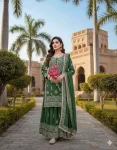 DESIGNER JC SILK EMBROIDERY 5 MM SEQUENCE WORK TOP PALAZZO WITH DUPATTA GREEN