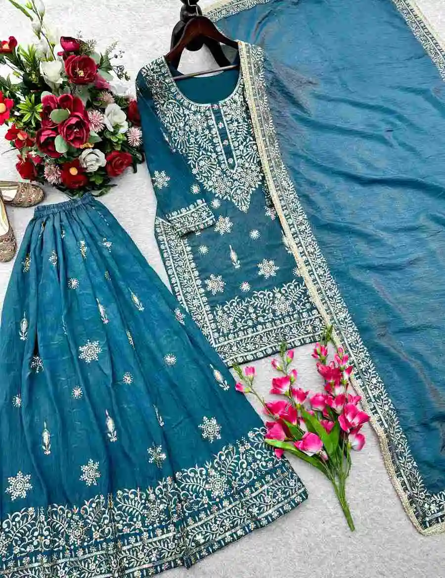 DESIGNER JC SILK EMBROIDERY 5 MM SEQUENCE WORK TOP PALAZZO WITH DUPATTA FESTIVE WEAR WHOLESALE PRICE ETHNIC GARMENT (6)