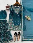 DESIGNER JMC SILK THREAD WITH SEQUENCE WITH RIVET MOTI WORK TOP SHARARA WITH DUPATTA WEDDING WEAR WHOLESALE PRICE ETHNIC GARMENT (8)