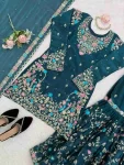 DESIGNER JMC SILK THREAD WITH SEQUENCE WITH RIVET MOTI WORK TOP SHARARA WITH DUPATTA WEDDING WEAR WHOLESALE PRICE ETHNIC GARMENT (8)