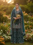 DESIGNER JMC SILK THREAD WITH SEQUENCE WITH RIVET MOTI WORK TOP SHARARA WITH DUPATTA WEDDING WEAR WHOLESALE PRICE ETHNIC GARMENT (8)