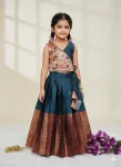 DESIGNER KANJIVARAM SILK ZARI WEAVING WORK KID'S LEHENGA CHOLI MORPICH