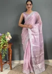 DESIGNER JC SILK EMBROIDERY SEQUENCE WORK READY TO WEAR SAREE WITH UNSTITCHED BLOUSE LAVENDER