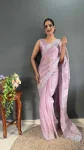 DESIGNER KIMMY CHOO EMBROIDERY SEQUENCE WORK READY TO WEAR SAREE WITH UNSTITCHED BLOUSE FESTIVE WEAR WHOLESALE PRICE ETHNIC GARMENT (1)