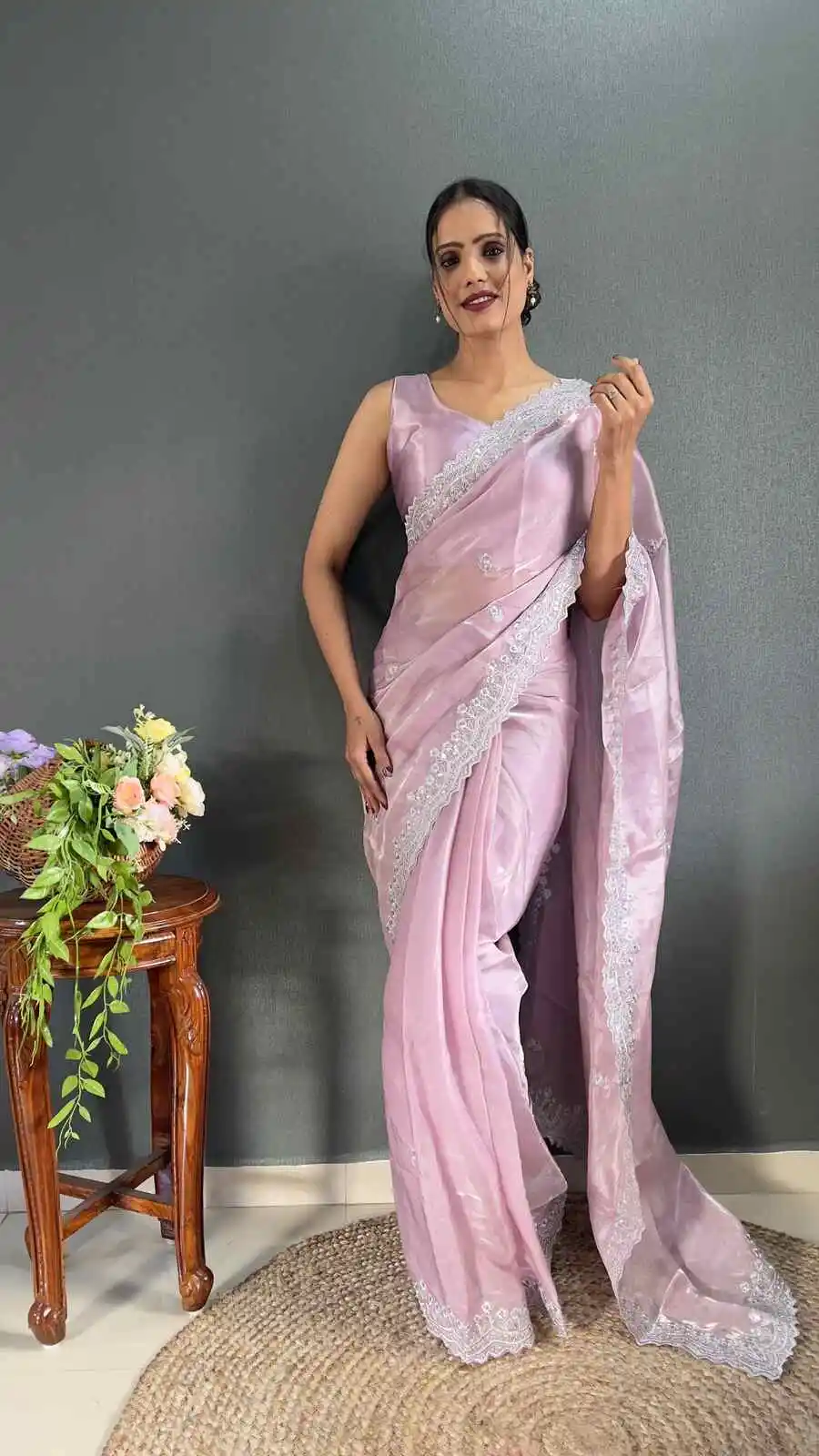 DESIGNER KIMMY CHOO EMBROIDERY SEQUENCE WORK READY TO WEAR SAREE WITH UNSTITCHED BLOUSE FESTIVE WEAR WHOLESALE PRICE ETHNIC GARMENT (2)