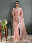 DESIGNER JC SILK EMBROIDERY SEQUENCE WORK READY TO WEAR SAREE WITH UNSTITCHED BLOUSE PEACH