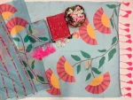 DESIGNER LINEN COTTON DIGITAL PRINTED HANDMADE COTTON TUSSLE WORK SAREE WITH UNSTITCHED BLOUSE PARTY WEAR WHOLESALE PRICE ETHNIC GARMENT (3)