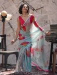 DESIGNER LINEN COTTON DIGITAL PRINTED HANDMADE COTTON TUSSLE WORK SAREE WITH UNSTITCHED BLOUSE PARTY WEAR WHOLESALE PRICE ETHNIC GARMENT (3)