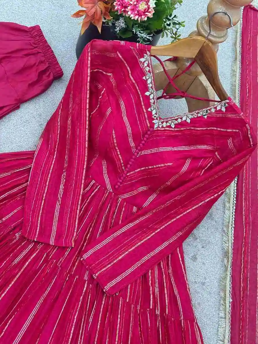 DESIGNER MAL CHANDERI REAL MIRROR WITH HANDWORK GOWN BOTTOM WITH DUPATTA FESTIVE WEAR WHOLESALE PRICE ETHNIC GARMENT (19)