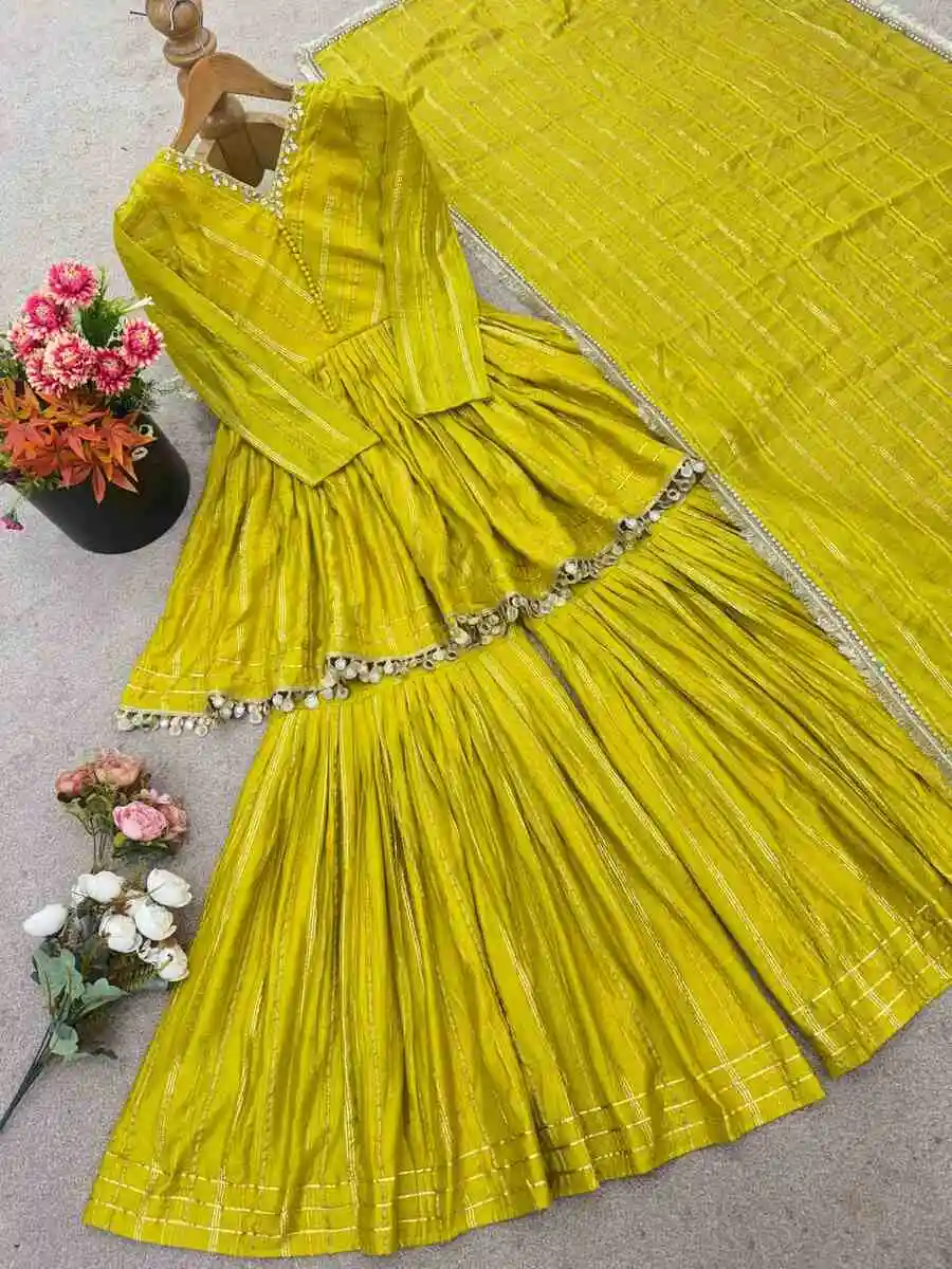 DESIGNER MAL CHANDERI REAL MIRROR WITH HANDWORK TOP SHARARA WITH DUPATTA FESTIVE WEAR WHOLESALE PRICE ETHNIC GARMENT (31)