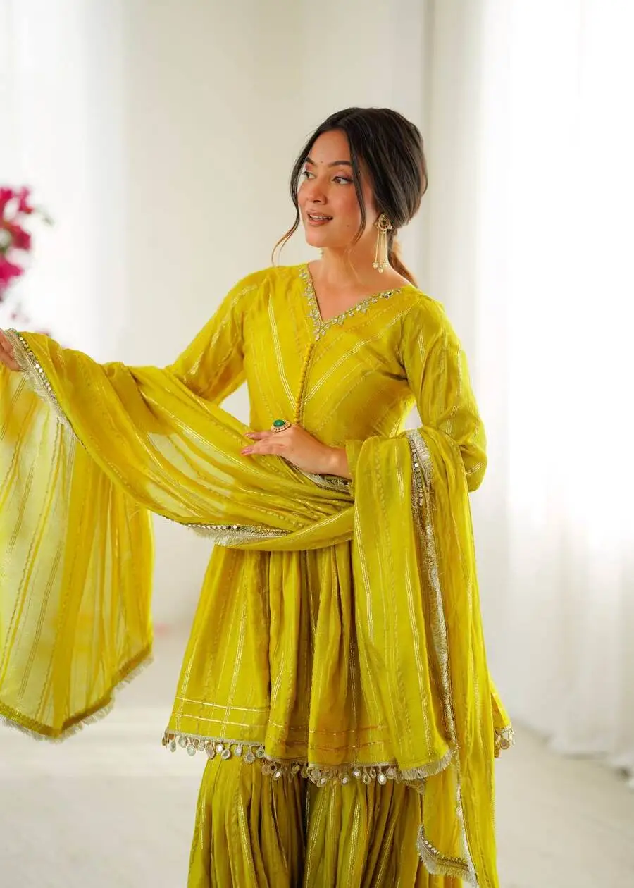 DESIGNER MAL CHANDERI REAL MIRROR WITH HANDWORK TOP SHARARA WITH DUPATTA FESTIVE WEAR WHOLESALE PRICE ETHNIC GARMENT (33)