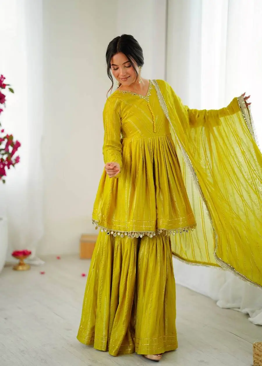 DESIGNER MAL CHANDERI REAL MIRROR WITH HANDWORK TOP SHARARA WITH DUPATTA FESTIVE WEAR WHOLESALE PRICE ETHNIC GARMENT (39)