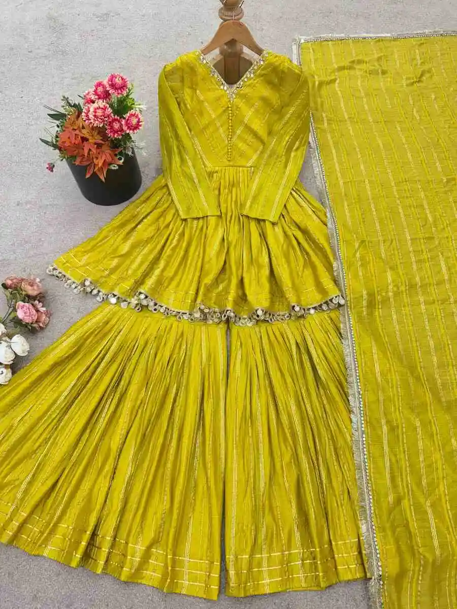 DESIGNER MAL CHANDERI REAL MIRROR WITH HANDWORK TOP SHARARA WITH DUPATTA FESTIVE WEAR WHOLESALE PRICE ETHNIC GARMENT (43)