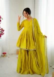 DESIGNER MAL CHANDERI REAL MIRROR WITH HANDWORK TOP SHARARA WITH DUPATTA LEMON