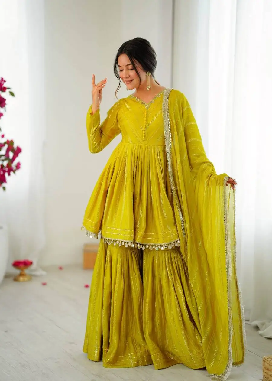 DESIGNER MAL CHANDERI REAL MIRROR WITH HANDWORK TOP SHARARA WITH DUPATTA FESTIVE WEAR WHOLESALE PRICE ETHNIC GARMENT (44)