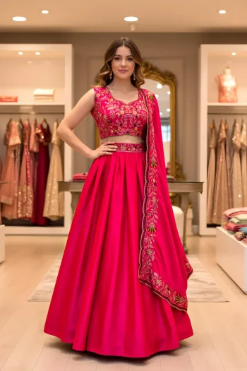 DESIGNER MALAI SATIN SEQUENCE AND THREAD EMBROIDERY WORK LEHENGA CHOLI WITH DUPATTA RANI