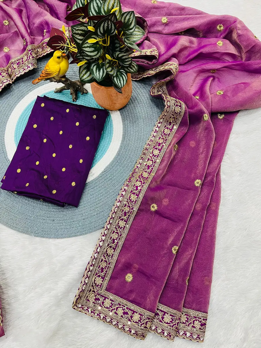 DESIGNER MOCHA SILK SEQUENCE WITH CODING WORK WITH LACE BORDER WORK SARE E WITH UNSTITCHED BLOUSE WEDDING WEAR WHOLESALE PRICE ETHNIC GARMENT (16)