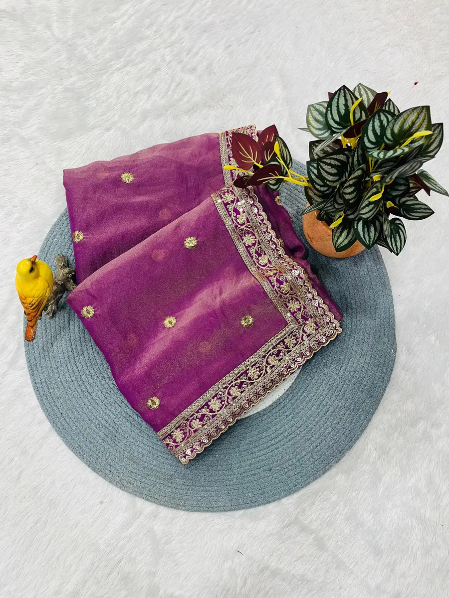 DESIGNER MOCHA SILK SEQUENCE WITH CODING WORK WITH LACE BORDER WORK SARE E WITH UNSTITCHED BLOUSE WEDDING WEAR WHOLESALE PRICE ETHNIC GARMENT (21)