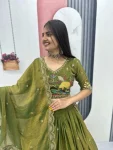 DESIGNER MOSS SHIMMER EMBROIDERY THREAD & PIPE VAL WORK LEHENGA CHOLI WITH DUPATTA FESTIVE WEAR WHOLESALE PRICE ETHNIC GARMENT (8)