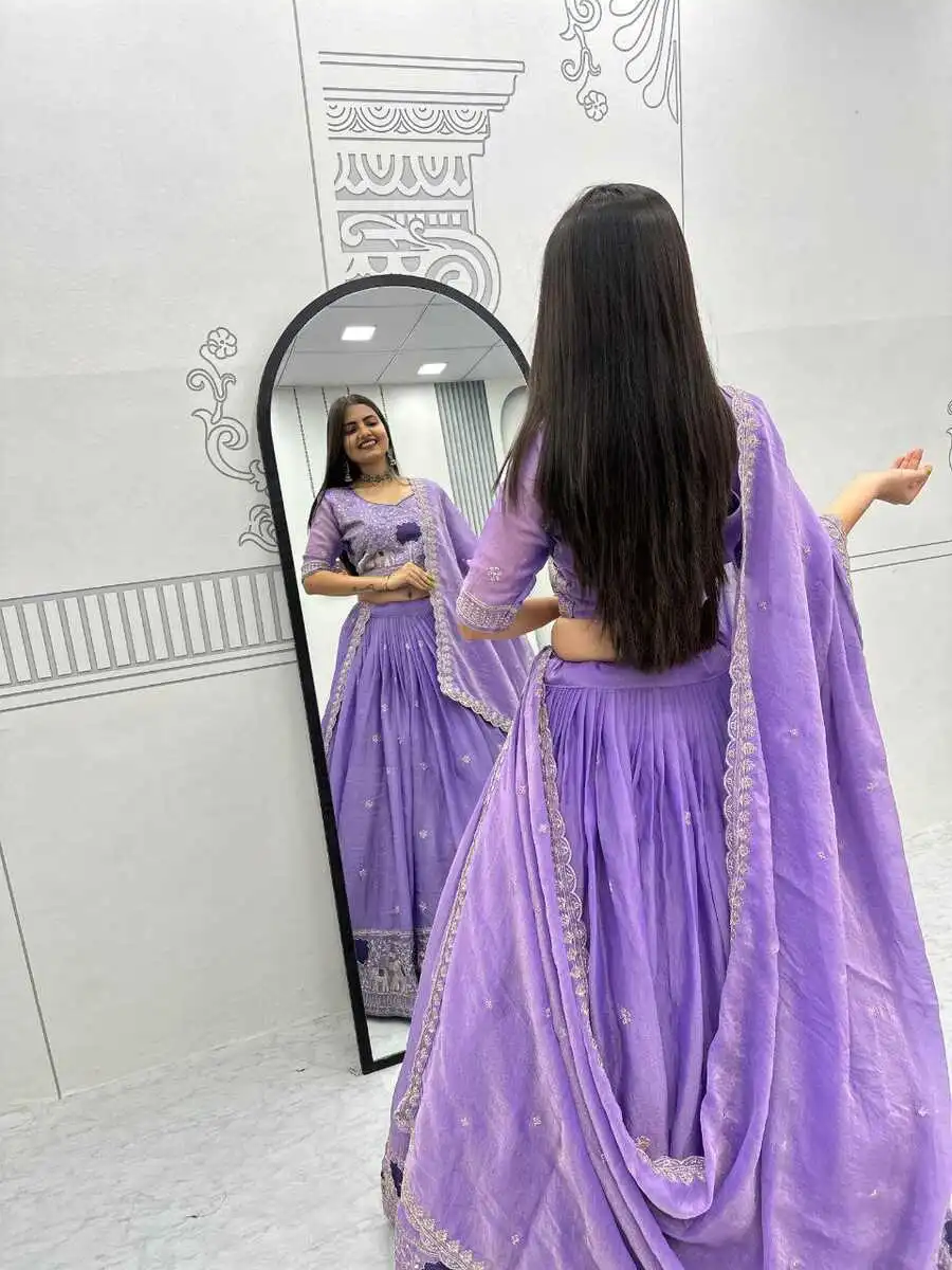 DESIGNER MOSS SHIMMER EMBROIDERY THREAD & PIPE VAL WORK LEHENGA CHOLI WITH DUPATTA WEDDING WEAR WHOLESALE PRICE ETHNIC GARMENT (8)