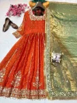 DESIGNER MOSS SILK SEQUENCE & ZARI EMBROIDERY WORK GOWN WITH DUPATTA ORANGE (2)