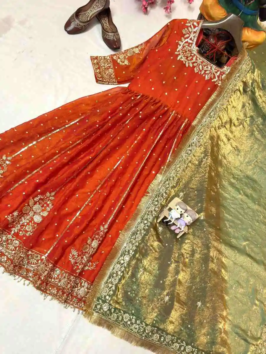 DESIGNER MOSS SILK SEQUENCE & ZARI EMBROIDERY WORK GOWN WITH DUPATTA FESTIVE WEAR WHOLESALE PRICE ETHNIC GARMENT (6)