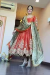 DESIGNER MOSS SILK SEQUENCE & ZARI EMBROIDERY WORK GOWN WITH DUPATTA ORANGE (2)
