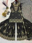 DESIGNER NATURAL CREPE EMBROIDERY SEQUENCE WORK TOP SHARARA WITH DUPATTA FESTIVE WEAR WHOLESALE PRICE ETHNIC GARMENT (5)