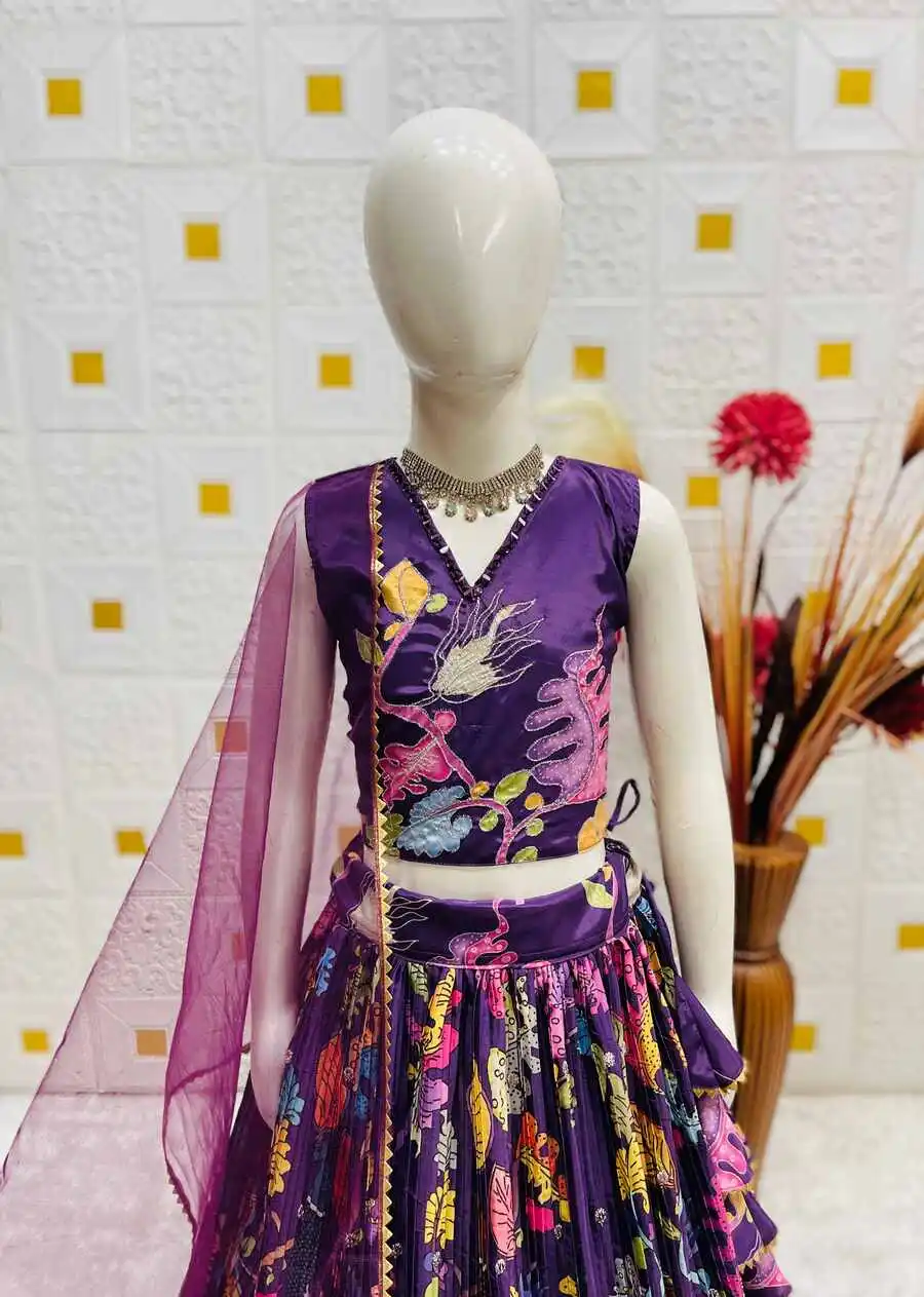 DESIGNER NATURAL CREPE POSITION PRINT EMBROIDERY WORK WITH REAL MIRROR HAND WORK KID'S LEHENGA CHOLI WITH DUPATTA PARTY WEAR WHOLESALE PRICE ETHNIC GARMENT (5).jpg.webp