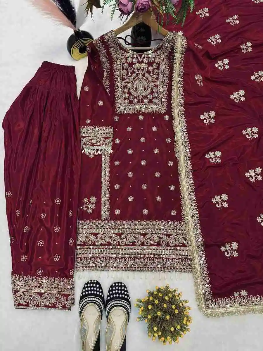 DESIGNER NATURAL CREPE SILK EMBROIDERY SEQUENCE WORK TOP PATIYALA WITH DUPATTA FESTIVE WEAR WHOLESALE PRICE ETHNIC GARMENT (1)