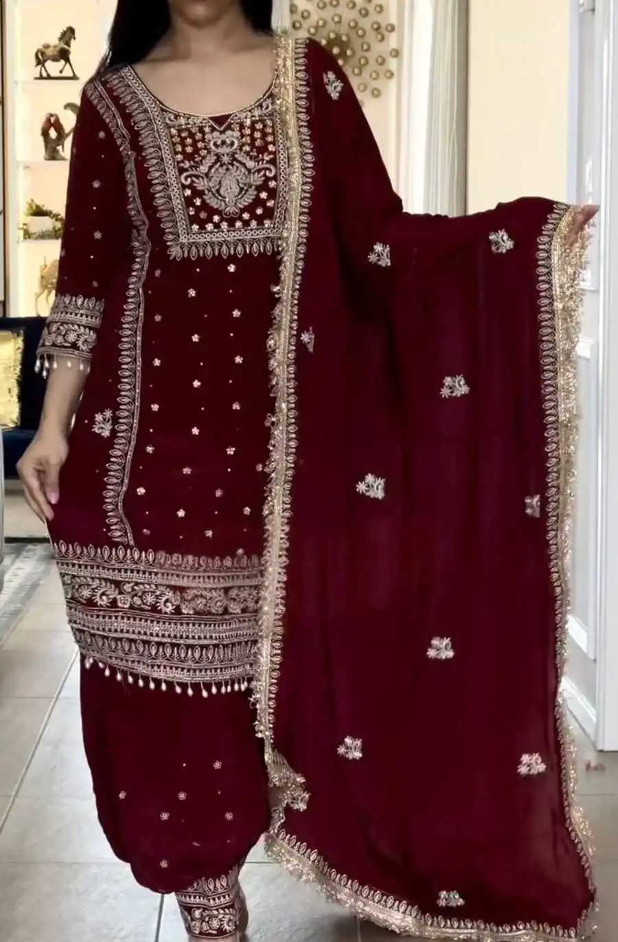 DESIGNER NATURAL CREPE SILK EMBROIDERY SEQUENCE WORK TOP PATIYALA WITH DUPATTA FESTIVE WEAR WHOLESALE PRICE ETHNIC GARMENT (5)