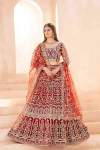 DESIGNER NET EMBROIDERY SEQUENCE DESIGN WORK LEHENGA CHOLI WITH DUPATTA  RED